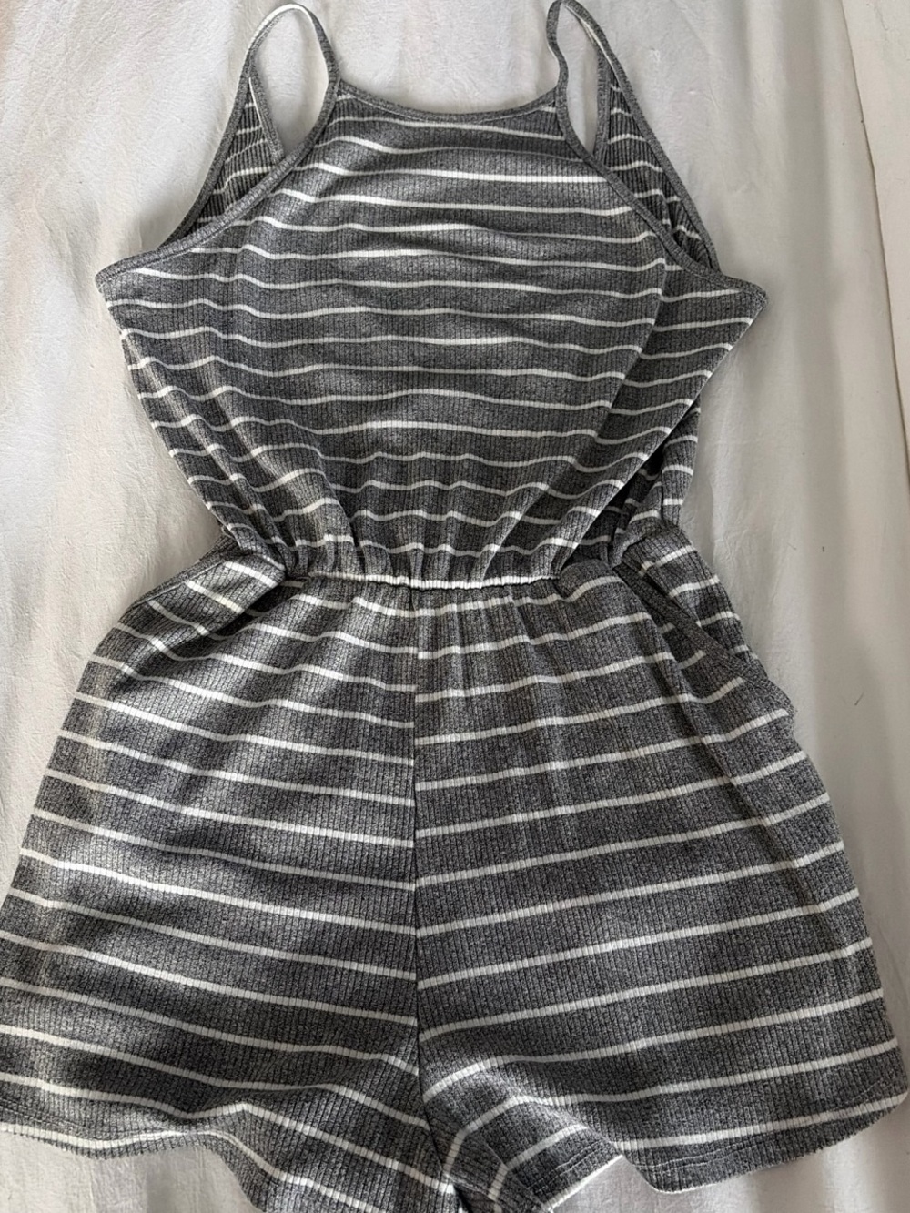 Charlotte Russe Gray and White Striped Knit Romper